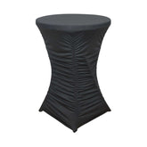 Heavy Duty Spandex 30" Fitted Round Cocktail Table Cover Black Ruched Pleated - Durable Stretch Design