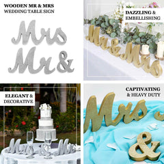 Wooden "Mr & Mrs" Freestanding Letters Silver Glittered - Rustic Glam Wedding Table Display Signs
