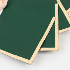 50-Pack Paper Beverage Napkins Hunter Emerald Green with Gold Foil Edge - 2 Ply Disposable Soft 18GSM Cocktail Napkins 5"x5"
