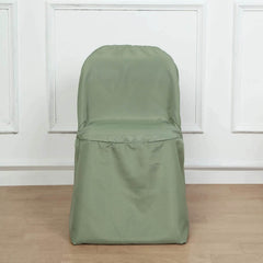 10 Pack Polyester Chair Covers for Folding Chairs Dusty Sage Green - Wrinkle-Free Stain-Resistant Slip-On Slipcovers