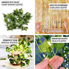 7ft Warm White 20 LED Green Silk Ivy Garland Vine String Lights, Battery Operated Fairy Lights