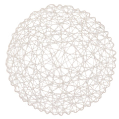 6-Pack Table Placemats Woven Fiber Design White Round - Disposable Mats for Dining and Events 15"