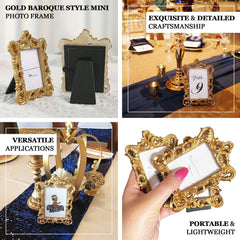 4-Pack Picture Frames Gold Resin Vintage Ornate Design Rectangle - Mini Photo Frame Wedding Place Card Holders & Party Favors 4"x3"