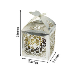 25 Pack Silver Butterfly Top Laser Cut Lace Favor Candy Gift Boxes