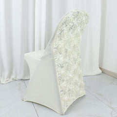Spandex Chair Cover Ivory for Folding Chairs - Durable Stretch Fitted Slipcover with Satin Rosette Design