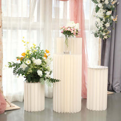 40" Ivory Cylinder Display Column Stand, Pillar Pedestal Stand With Top Plate