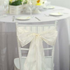 5 Pack Taffeta 6"x106" Chair Sashes Ivory Accordion Crinkle Texture - Stylish Decor for Weddings & Gatherings