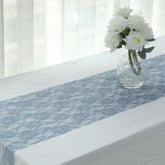 Lace 12"x108" Table Runner Dusty Blue - Vintage Rose Pattern Table Decor