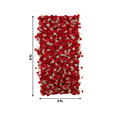 8ftx4ft Roll Up Artificial Flower Wall Panel Backdrop with Red Silk Roses & Baby's Breath