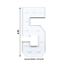 Giant LED Marquee Light Up Number "5", White 4ft Pre-Cut Foam Board with 10 Warm White Battery Operated LEDs, Glue Gun and Sticks