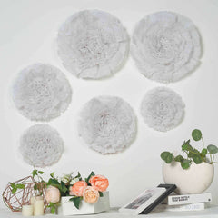 Set of 6 White Carnation 3D Paper Flowers Wall Decor - 7",9",11"