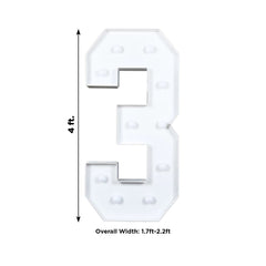 Giant LED Marquee Light Up Number "3", White 4ft Pre-Cut Foam Board with 10 Warm White Battery Operated LEDs, Glue Gun and Sticks