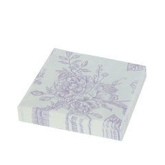 50 Pack 2-Ply Paper Beverage Napkins in Matte Lavender and White French Toile Floral Pattern, Highly Absorbent Soft Disposable Cocktail Napkins