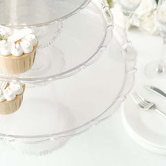 Set of 3 Plastic Round Pedestal Cake Stands Clear for Tea Parties Dessert Buffets & Banquets 9", 11", 15"