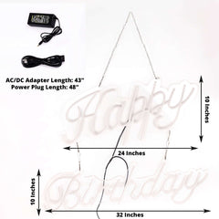 32" Happy Birthday Neon Light Sign, LED Reusable Wall Décor Lights With 5ft Hanging Chain