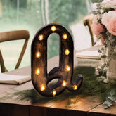 LED Marquee Letter "Q" Industrial Style Antique Black - Light-Up Alphabet Sign for Weddings & Displays 9"