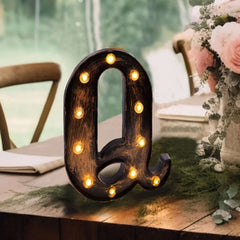 LED Marquee Letter "Q" Industrial Style Antique Black - Light-Up Alphabet Sign for Weddings & Displays 9"