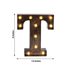 LED Marquee Letter "T" Industrial Style Antique Black - Light-Up Alphabet Sign for Weddings & Displays 9"