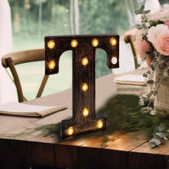 LED Marquee Letter "T" Industrial Style Antique Black - Light-Up Alphabet Sign for Weddings & Displays 9"