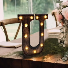 LED Marquee Letter "U" Industrial Style Antique Black - Light-Up Alphabet Sign for Weddings & Displays 9"