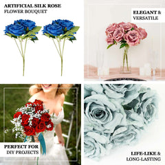 2 Bushes 17" White Premium Silk Jumbo Rose Flower Bouquet, High Quality Artificial Wedding Floral Arrangements