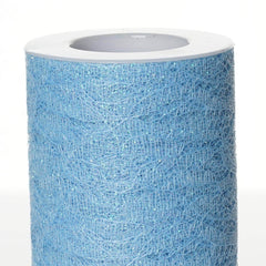 6"X10 Yards Serenity Blue Floral Lace Shimmer Glitter Tulle Fabric Bolt