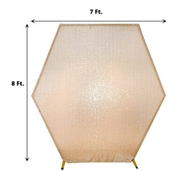 8ftx7ft Rose Gold Shiny Sequin Hexagon Backdrop Stand Cover, Shiny Sparkle 2-Sided Custom Fit Wedding Arch Cover