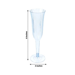 12-Pack Plastic Champagne Flutes Transparent Dusty Blue Flared Design - Lightweight Disposable Toasting Glasses 6oz