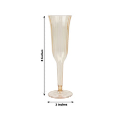 12-Pack Plastic Champagne Flutes Transparent Amber Gold Flared Design - Lightweight Disposable Toasting Glasses 6oz