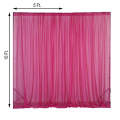 2 Pack Fuchsia Sheer Chiffon Event Curtain Drapes, Durable Flame Resistant Organza Backdrop Event Panels With Rod Pockets - 10ftx10ft
