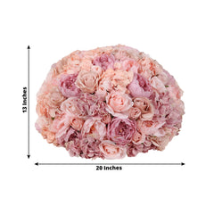 Pre-Arranged Silk Rose Wedding Centerpiece, Blush Artificial Rose Flower Balls Arrangement Table Decor - 20"