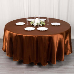 Satin 108" Round Tablecloth Cinnamon Brown - Smooth and Lustrous Table Cover