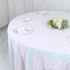 Sequin 60"x60" Table Overlay Square Tablecloth Iridescent Blue - Luxe Wedding Table Topper