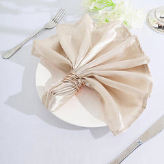 5 Pack Satin 20"x20" Napkins Beige - Luxurious Shine & Smooth Dinner Napkins