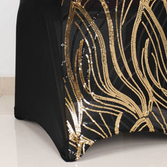 Spandex Chair Cover with Wave Embroidered Sequins for Banquet Chairs Black/Gold - Glittering Stretch Fitted Slipcover