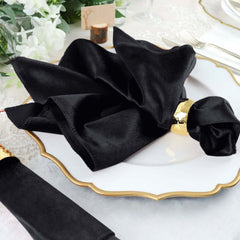 5 Pack Premium Velvet 20"x20" Napkins Black - Soft Sheen Finish Cloth Napkins for Upscale Gatherings