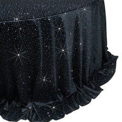 Scuba Round Tablecloth 132″ Black with Rhinestone Accents – Seamless, Wrinkle-Free, Stain-Resistant Event Linen
