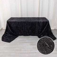 Polyester 90"x156" Rectangle Tablecloth Black Metallic Fringe Shag Tinsel Table Cover