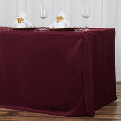 Fitted Polyester 96"x30" Rectangle Tablecloth Burgundy - Durable and Easy to Maintain Table Cover