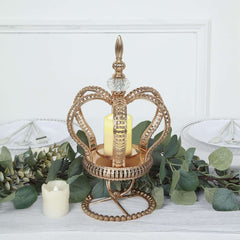 Metal Crown Spiral Pillar Candle Holder Stand Gold - Jeweled Votive Candle Centerpiece 13"