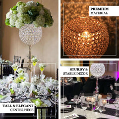 Acrylic Crystal Beaded Goblet Candle Holder Silver - Exquisite Flower Ball Centerpiece Stand for High-End Event Styling 30"
