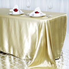 Satin Rectangular 90"x156" Tablecloth Champagne - Seamless Table Cover