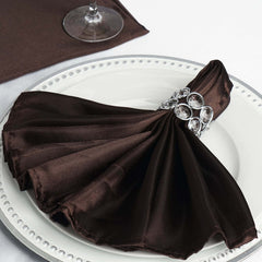 5 Pack Satin 20"x20" Napkins Chocolate - Luxurious Shine & Smooth Dinner Napkins