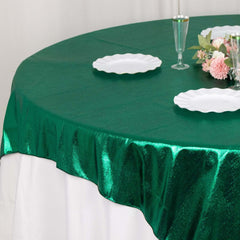 Polyester 72"x72" Table Overlay Square Tablecloth Hunter Emerald Green - Sequin Dots Wrinkle-Free Table Cover