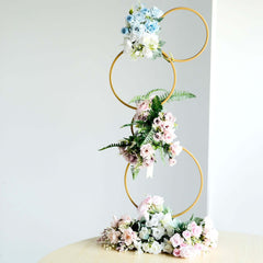 3ft 4-Tier Gold Metal Hoop Pillar Flower Stand, Wreath Wedding Arch Table Centerpiece