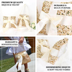1 Set Gold Sequin Flower Girl Petal Basket and Ring Bearer Pillow Wedding Set