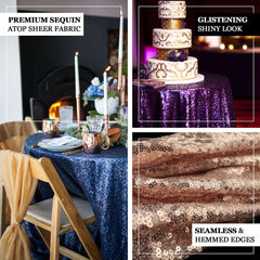 Sequin 108" Round Tablecloth Navy Blue - Glittering Finish Table Cover