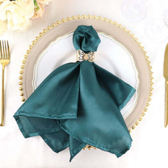 5 Pack Satin 20"x20" Napkins Peacock Teal - Luxurious Shine & Smooth Dinner Napkins