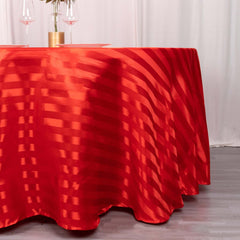 Satin Striped 120" Round Tablecloth Red - Silky Smooth Seamless Table Cover