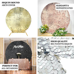 7.5ft Sparkly Rose Gold Double Sided Big Payette Sequin Wedding Arbor Cover, Round Fitted Backdrop Arch Cover